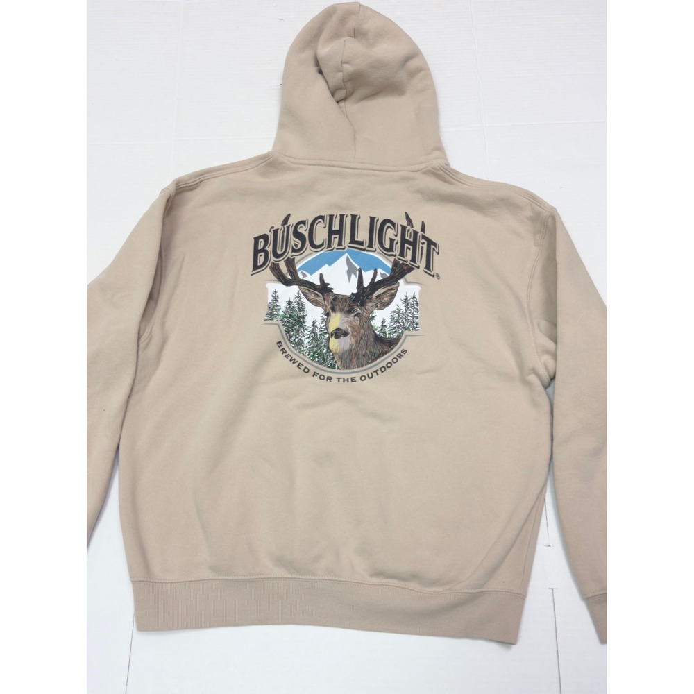 Busch Light Hunting Hoodie Mens Medium Tan Good Graphic Deer Brew City Pullover